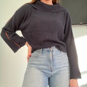 Navy Sweater w/ Orange Stripe